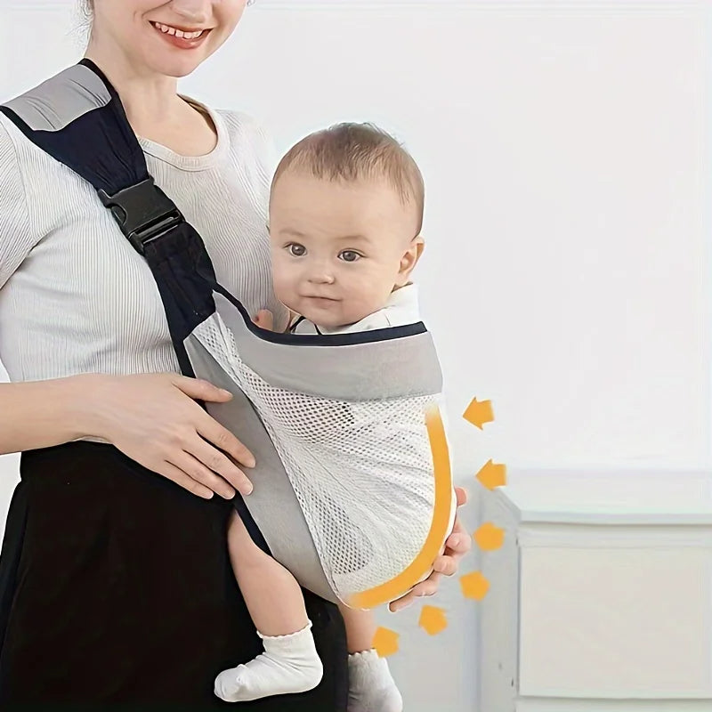 Easy-Wear, Adjustable Baby Sling with Stylish Stripes – Secure Buckle Closure, Breathable mesh pocket design，Comfortable Cotton